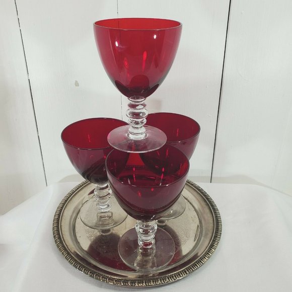 Duncan Miller Ruby Red water wine goblet 5 5/8" blown glass stemware USA - Picture 1 of 10